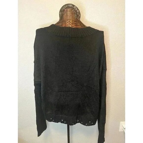 STRANGER THINGS PACSUN BLACK THINGS FLAMES CARDIGAN SWEATER SIZE LARGE - Picture 6 of 9